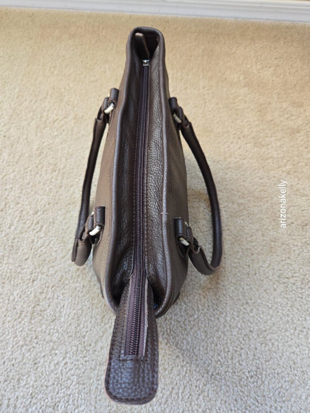 NWOT L.L. Bean Leather Satchel Purse Bag Handbag Brown Pinstripe Lining - Picture 11 of 15